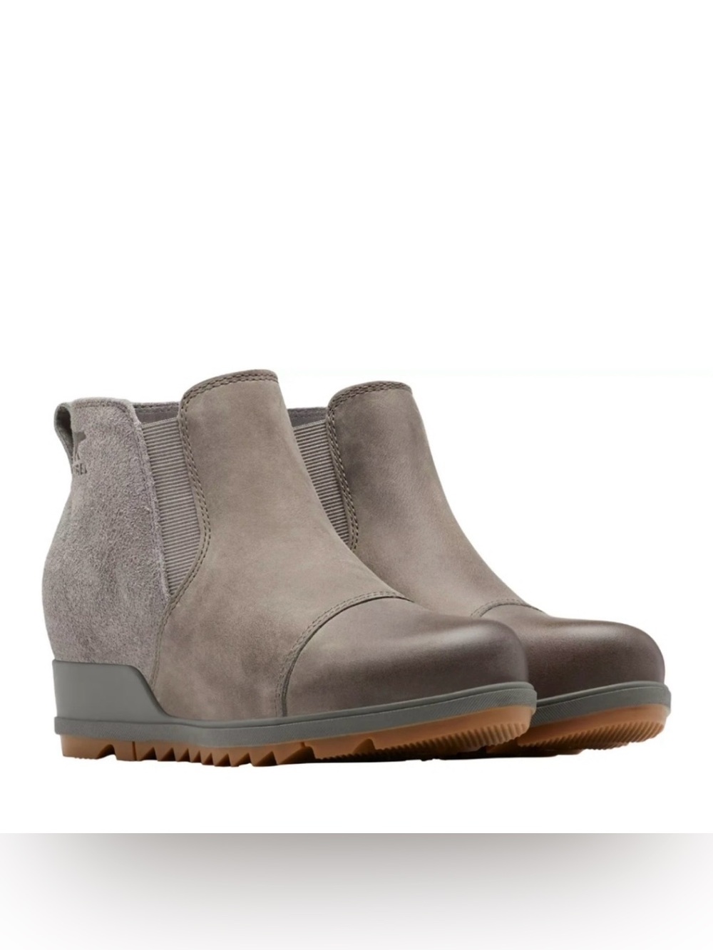 SOREL Evie Grey Suede Leather Chelsea Pull On Wedge Bootie Women's 10